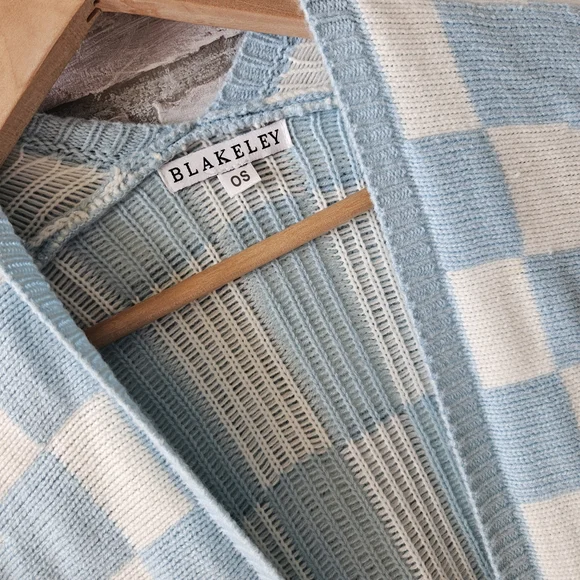 Blue and White Checkered Women's Sweater - Picture 3 of 3